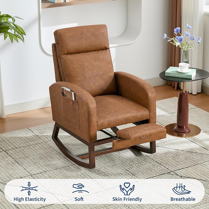 Nursery Rocking Chair with Foot Rest for Mom Nursery, High Backrest