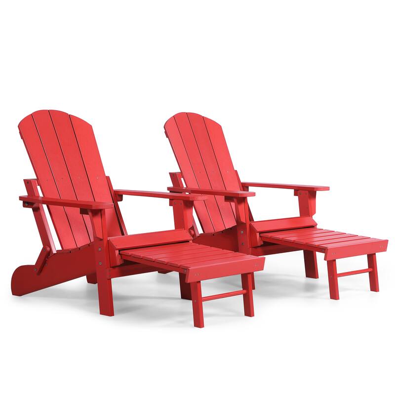 Seaton Folding Poly Adirondack Chair with Pull-out Ottoman, Set of 2
