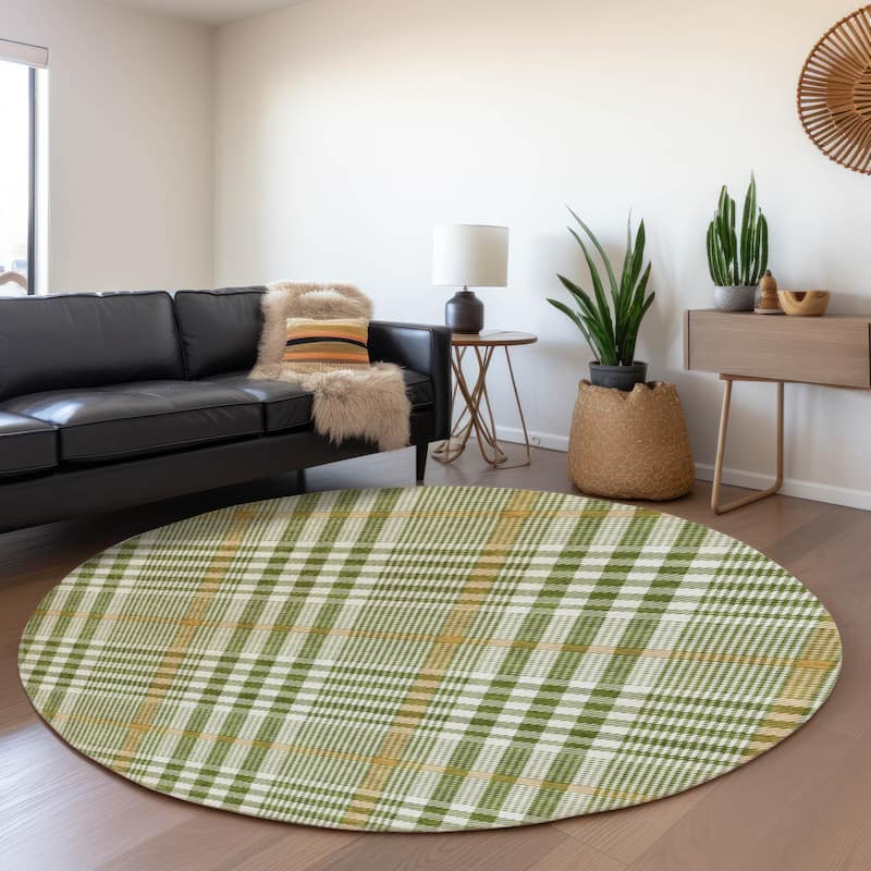 Premium Washable Super Soft Modern Plaid Mayfield Rug - Olive - 8' x 8'