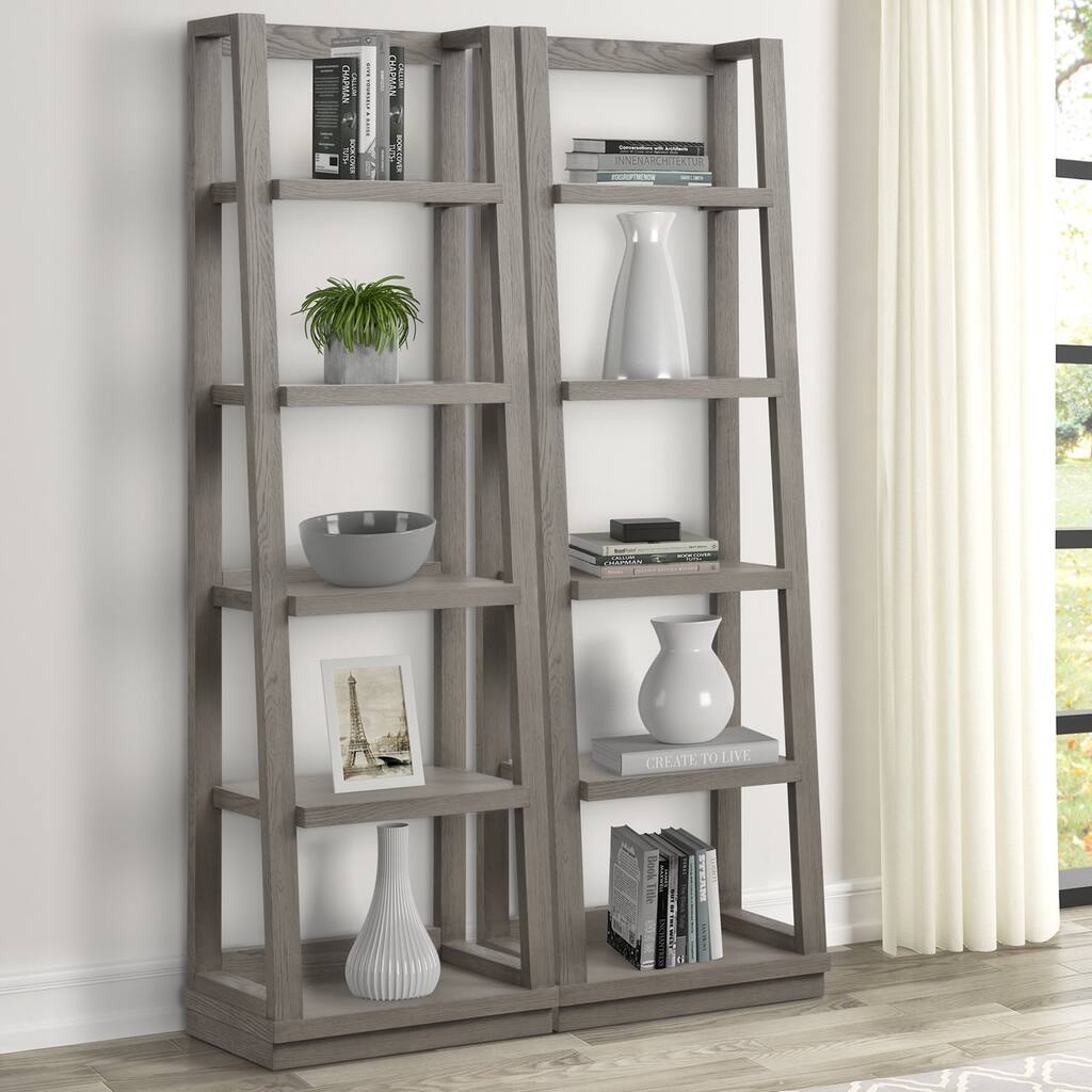 Q-Max Bookcase Piers In Warm Grey Finish With Five Fixed shelves