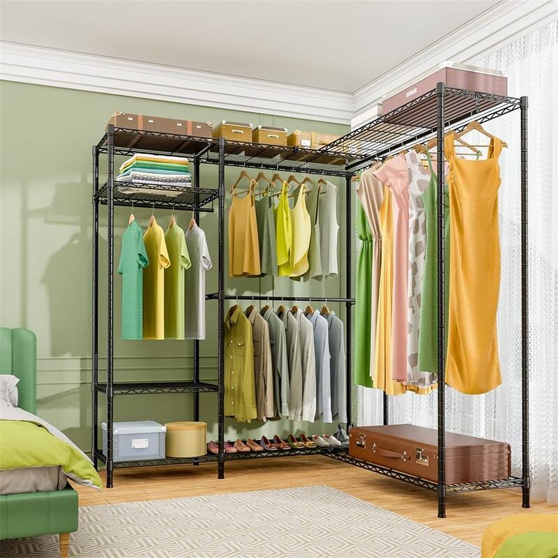 Freestanding Heavy-Duty Garment Rack with 6 Wire Shelves - 44"D x 43.3"W x 77.5"H