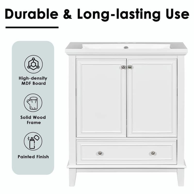 30" Bathroom Vanity Base Cabinet with Doors and Drawer
