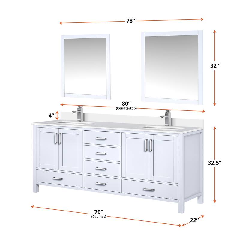 Jacques 80 in. W x 22 in. D White Double Bath Vanity and White Quartz Top