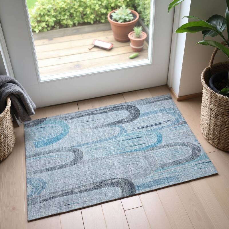 Premium Washable Super Soft Contemporary Imprints Mayfield Rug - Sky - 1'8" x 2'6"
