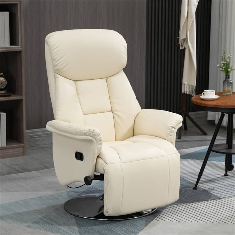 Cream White PU Leather Recliner Chair with Adjustable Backrest Swivel and Footrest for Living Room Office and Lounge