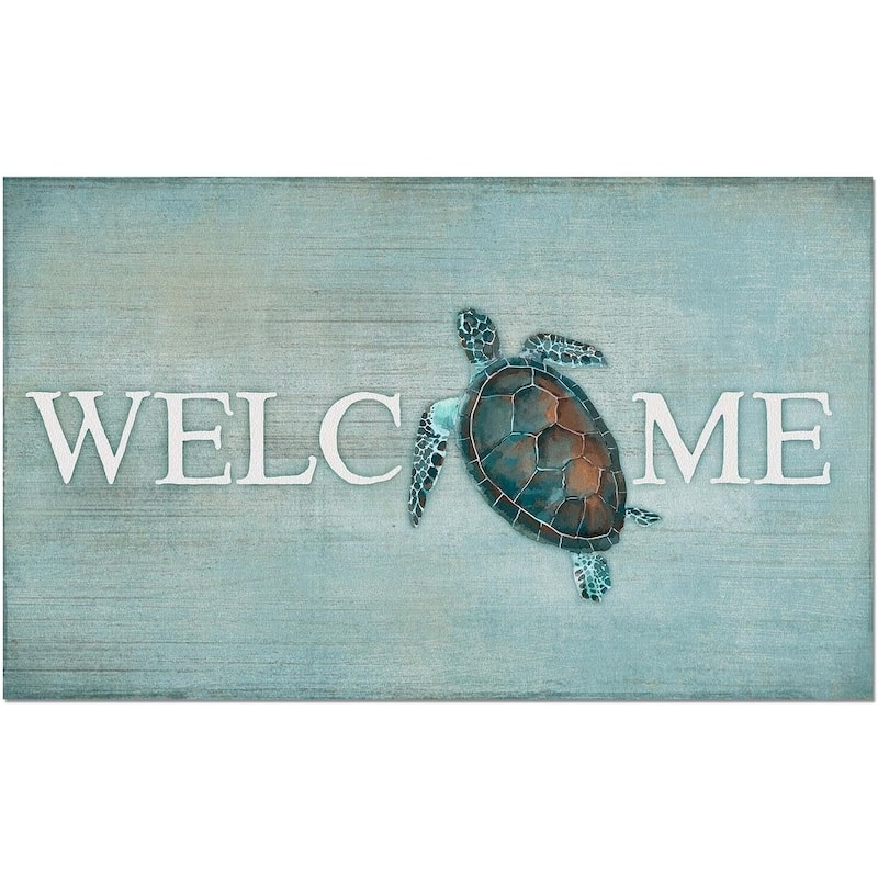 Sea Turtle Welcome Indoor/Outdoor Floor Mat Made in The USA Low Profile, Protective Non-Skid Rubber Backing, 29.5" by 17.75" - multi