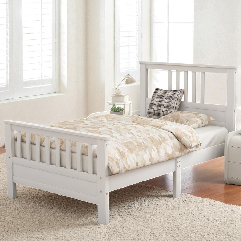 Twin/Full Size Wood Platform Bed with Headboard, Footboard, Solid Slat Support and Pine Frame