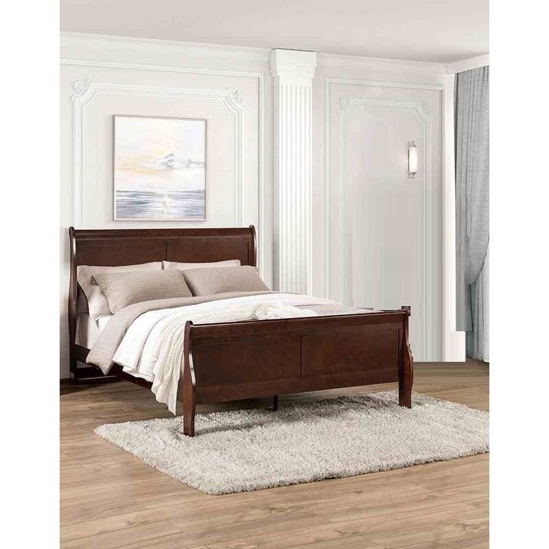 Modern 1pc Sliegh Design Dark Cherry Finish Bed
