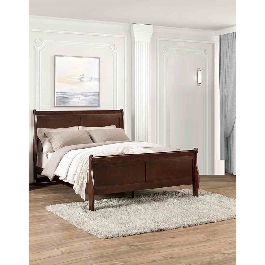 Modern 1pc Sliegh Design Dark Cherry Finish Bed