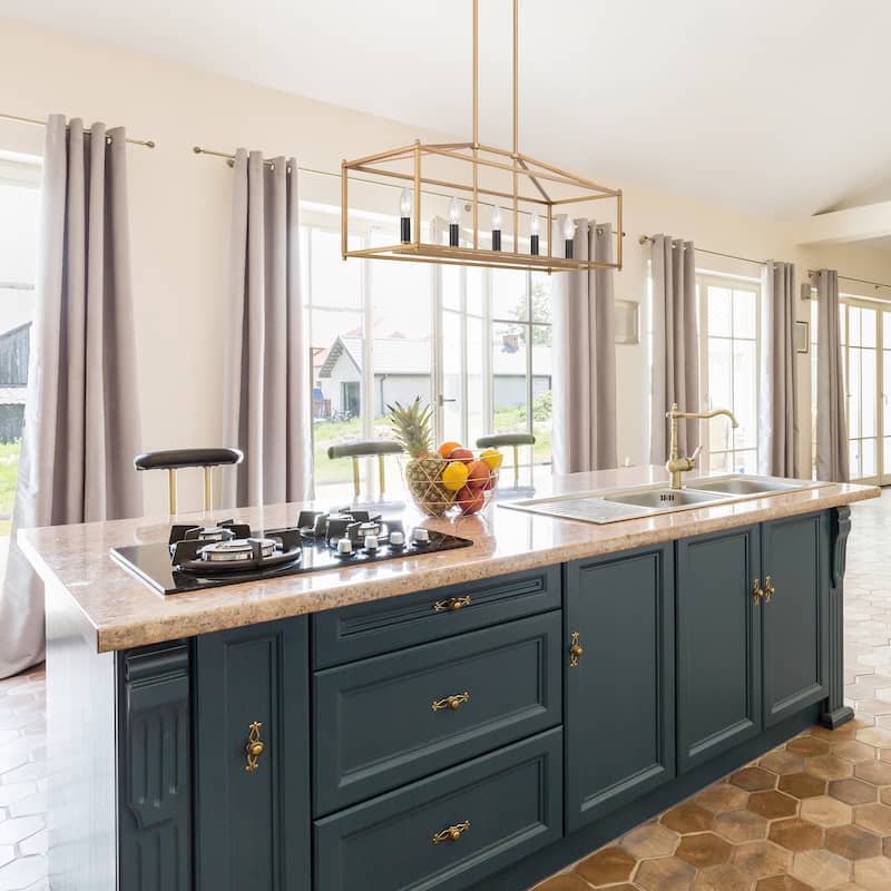 Dilley Modern Gold 5-Light Chandelier Rectangle Kitchen Island Light - L30"xW10.2"xH12"