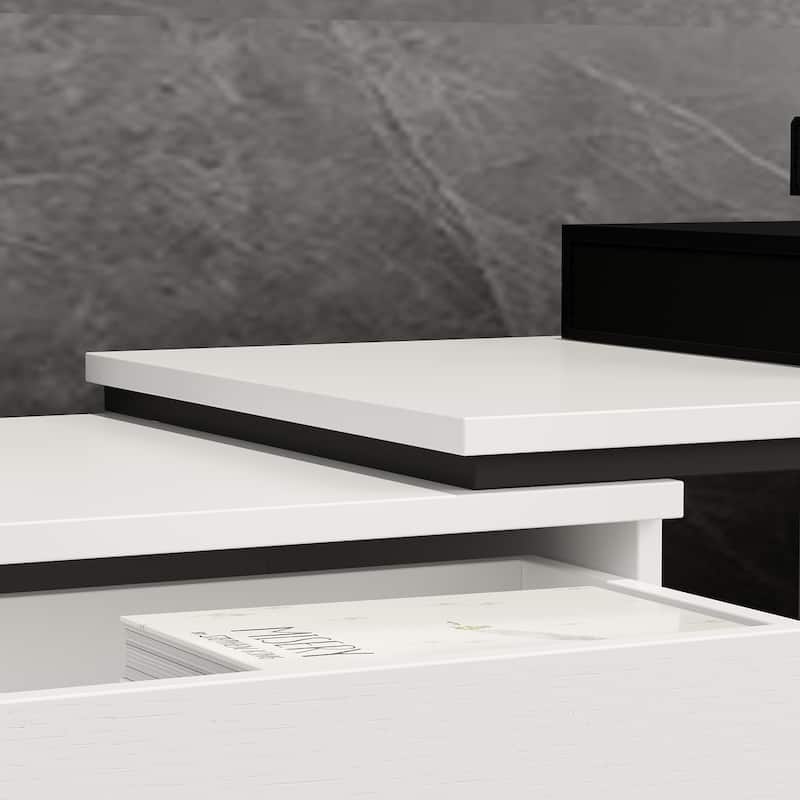 13.1"H Extendable Designs TV Stand with 4 Storage Drawer Black/White