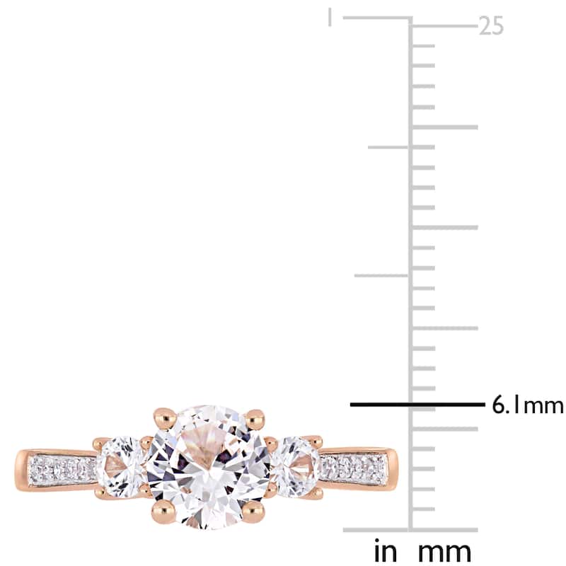 Miadora 3-Stone Created White Sapphire and Diamond Engagement 10k Rose Gold