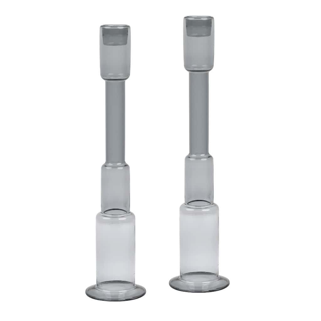 Frost 11" Tall Candle Holder, Smoke Gray (Set of 2)