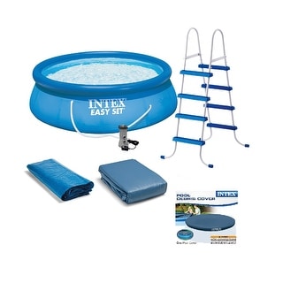 Intex Above Ground Swimming Pool, Ladder with Pump and 15’ Pool Debris Cover - 95