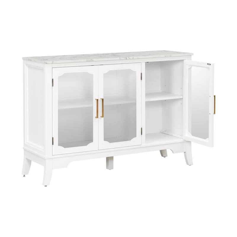 Storage Cabinet with 3 Glass Doors, Wooden Entryway Accent Cabinet, Buffet Cabinet with Adjustable Shelves for Living Room