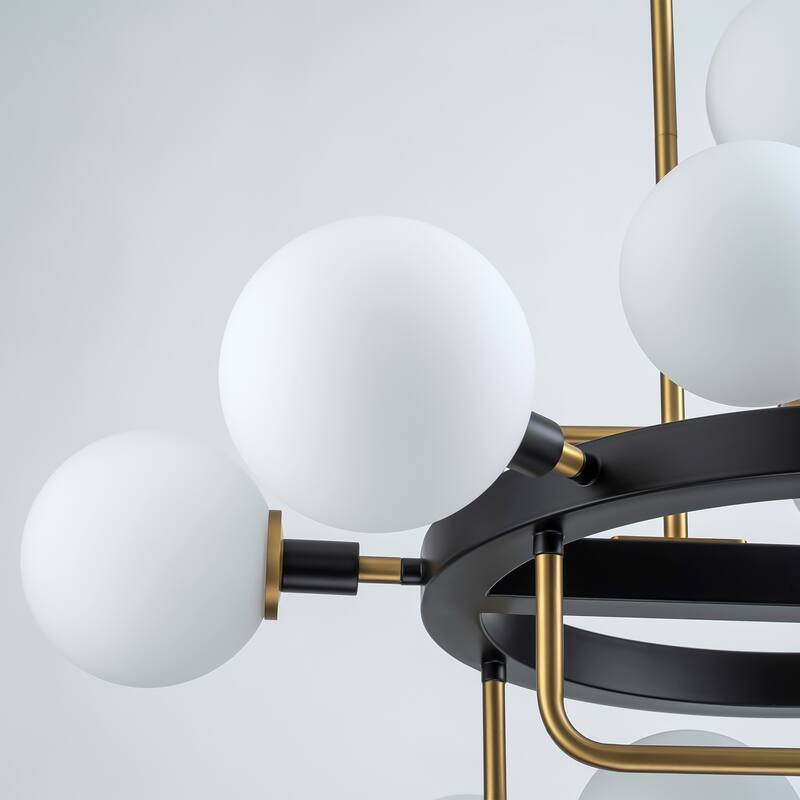 12-Light Modern Glam Geometric Frosted Opal Glass Globe Large Chandelier - 30.71 in. W x 34.25 in. W