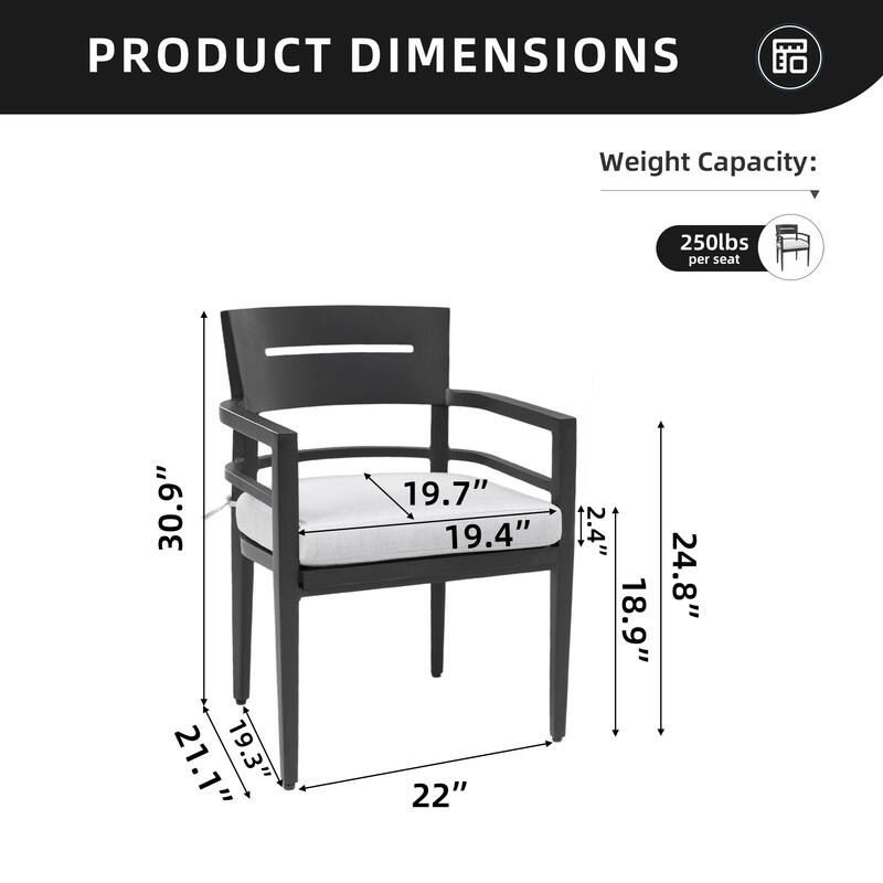 4-Piece Outdoor Patio Dining Chair Set – Aluminum Frame with Sunbrella Fabric Cushions & Tapered Feet, Ember Black‌