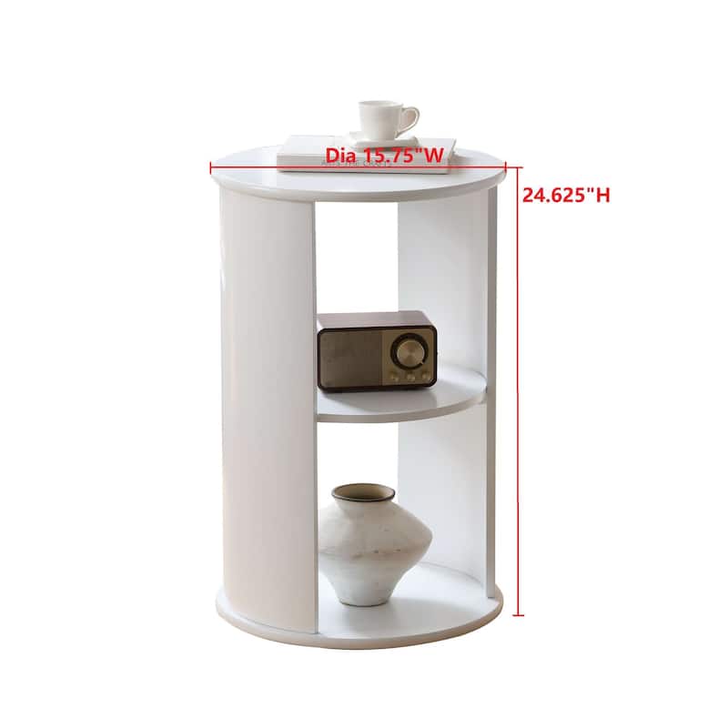 Evan Contemporary Wood Round Side Table with Storage