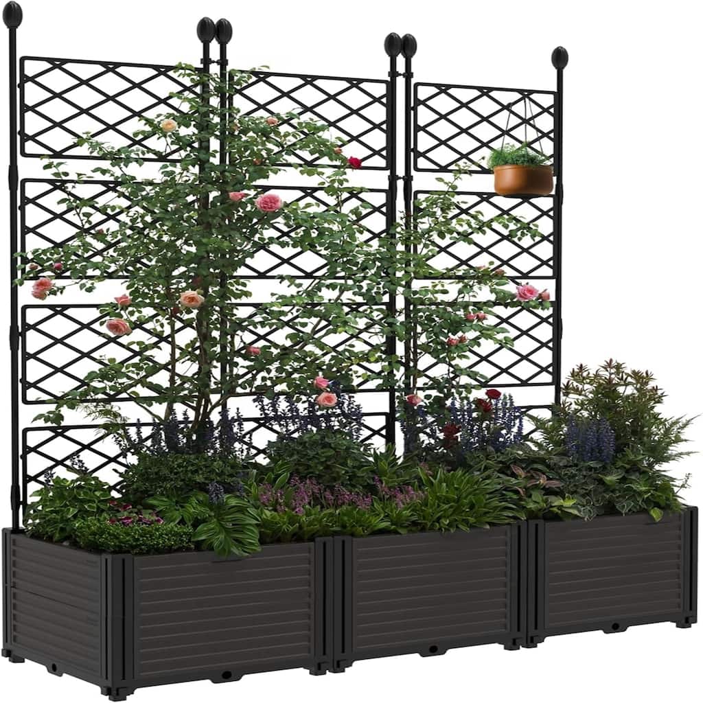 48 x16 x 63 in Modular Vertical Garden Kit 3-Pack Raised Planter Boxes with Trellis Panels