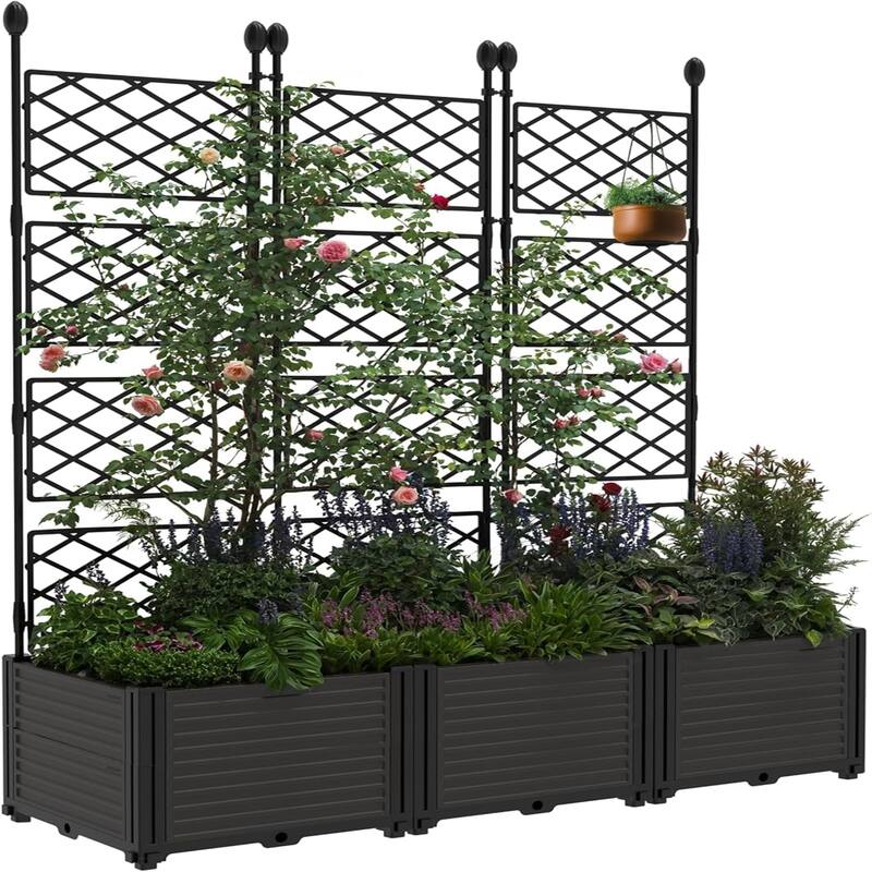 48 x16 x 63 in Modular Vertical Garden Kit 3-Pack Raised Planter Boxes with Trellis Panels - 3 Sections