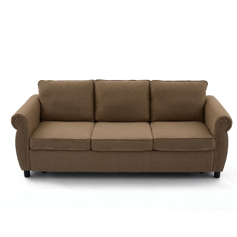 81.5" Convertible Sleeper Couch with Pull Out Bed,3 Seater Sofa Bed - Brown+3 Seat