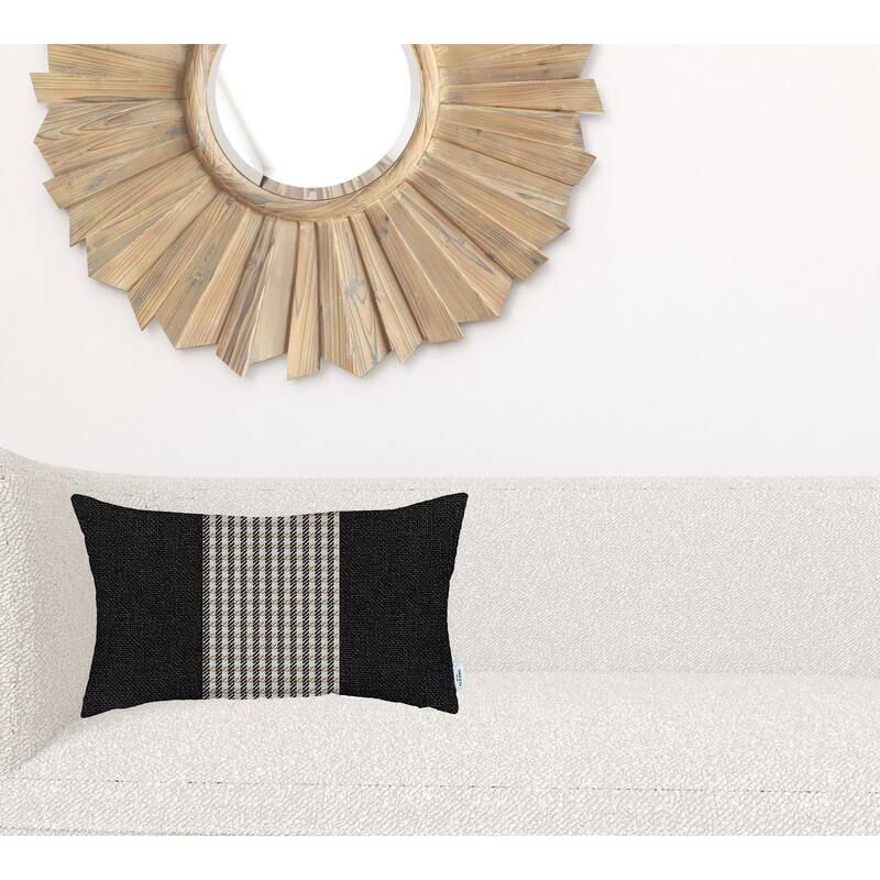 12" X 20" Black And Brown Houndstooth Zippered Handmade Polyester Lumbar Pillow Cover