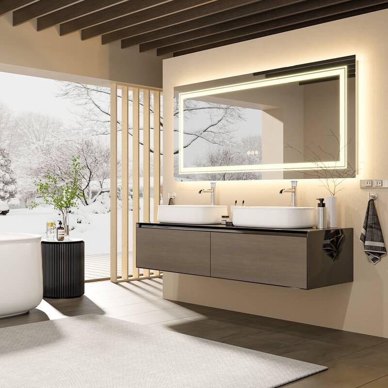 LED Lighted Bathroom Mirror Backlit Makeup Wall Mounted with Defogger - 60"x31"