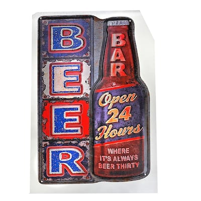 Embossed Metal Wall Sign Beer Open 24 Hours