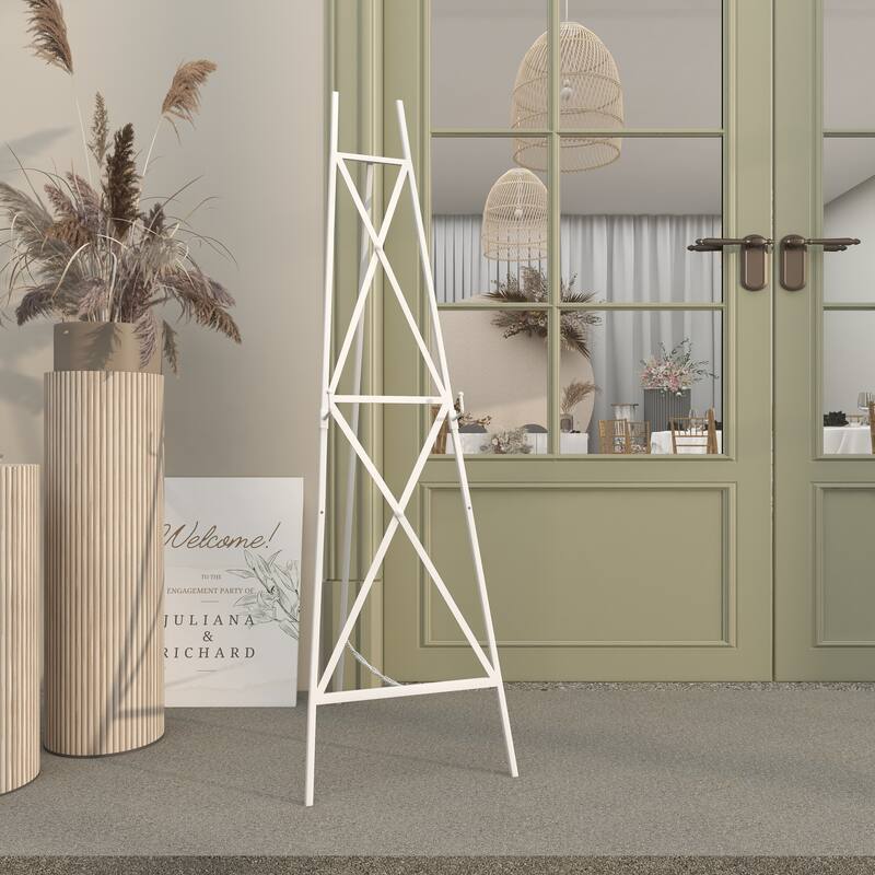 White Metal Tall Adjustable 2 Tier Display Easel with Chain Support