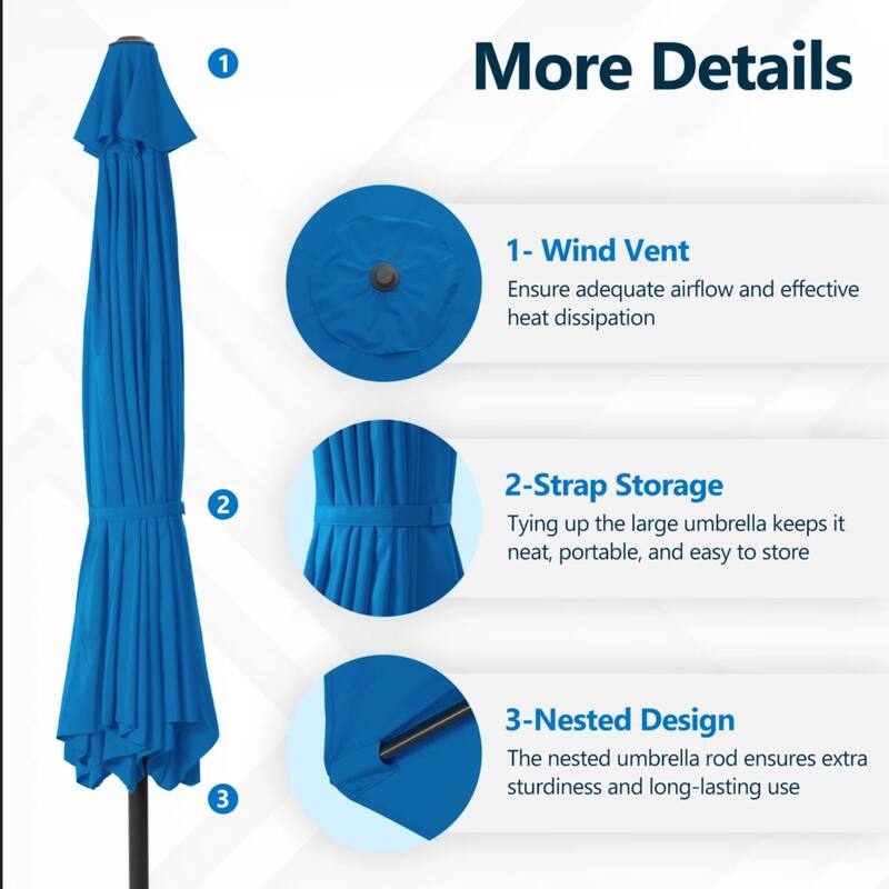 11 Feet Blue Market Patio Umbrella with Crank Lift , Tilt, Ribs (Without base)