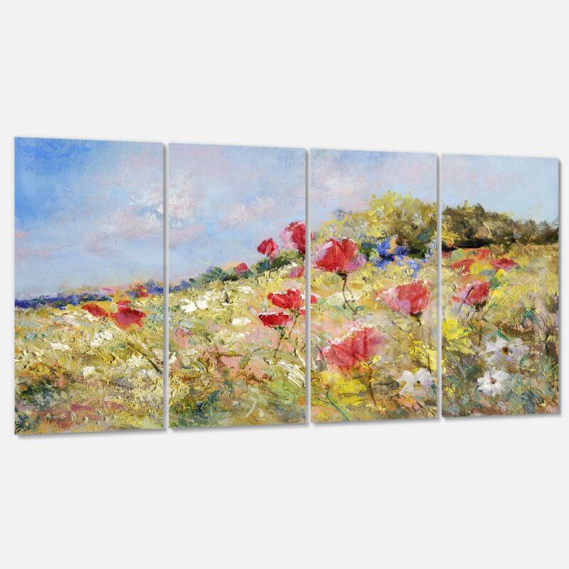 Designart 'Painted Poppies on Summer Meadow' Landscape Wall Metal Wall Art