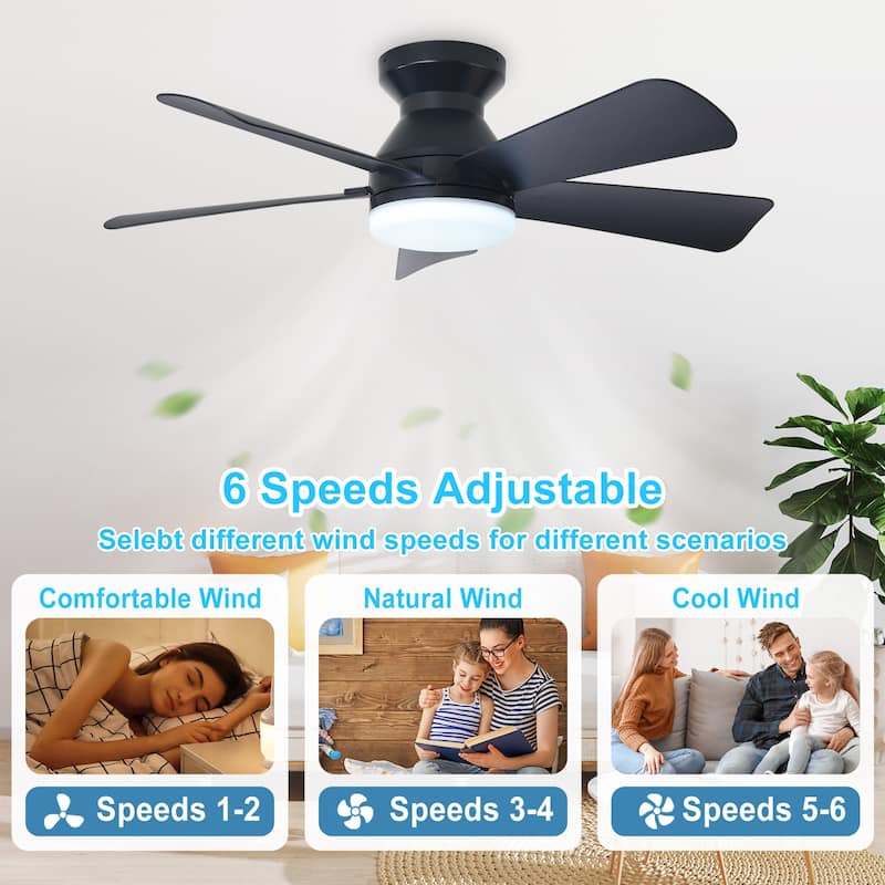 42/35 Inch Low Profile Ceiling Fan with Light: Dimmable, Remote Control, 6-Speed, 5 Blades