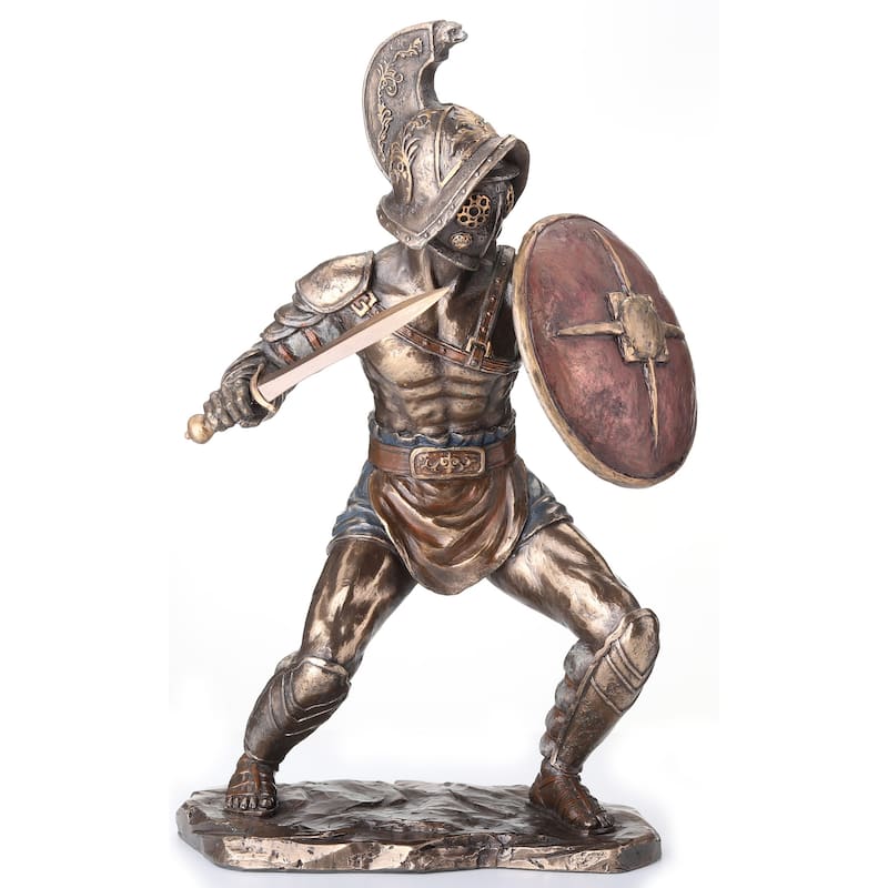 10.04" H MURMILLO GLADIATOR WIELDING GLADIUS AND PARMA Cold Cast Bronze - 3.94"x5.91"x10.04"