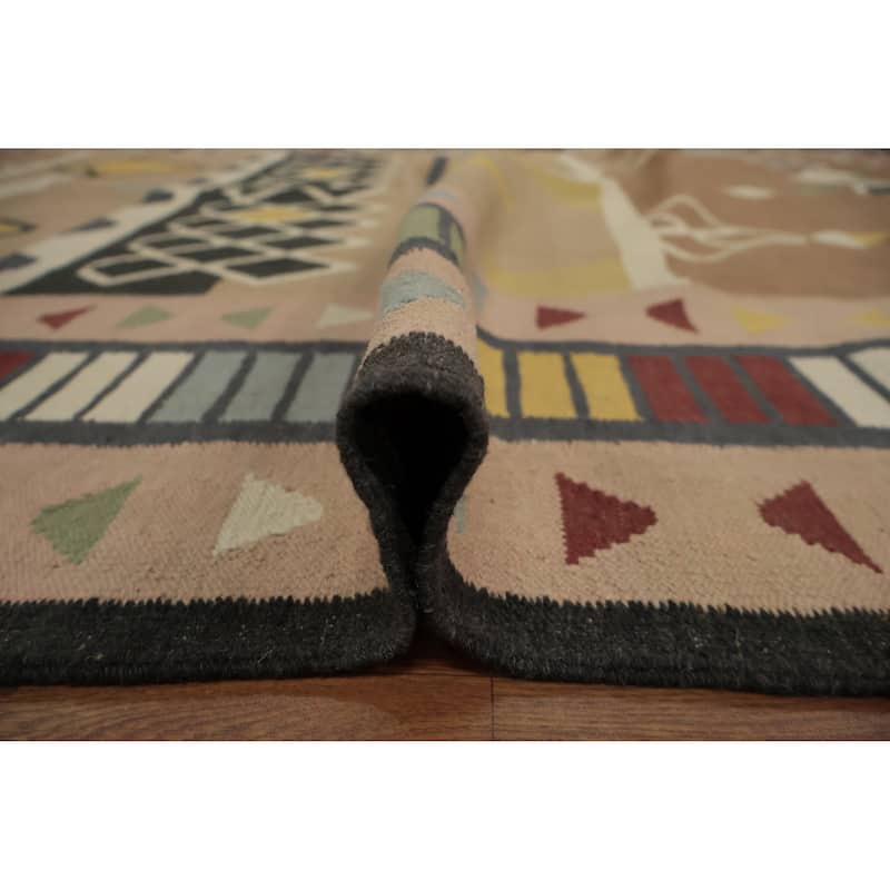 Hand Woven Oriental 100% Wool Carpet Southwestern Tribal Brown Kilim Area Rug - 11' 10'' X 8' 2''