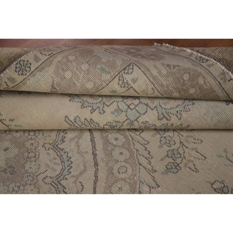 Hand Knotted Oriental 100% Wool Carpet Traditional Medallion Beige & Ivories Tabriz Area Rug - 9' 4'' X 6' 5''