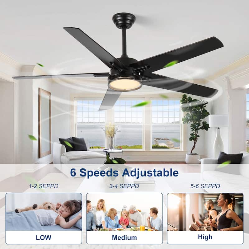 52in Ceiling Fans with Lights, Black Modern Ceiling Fan with Remote, Farmhouse Indoor Ceiling Fan, Bright LED Light