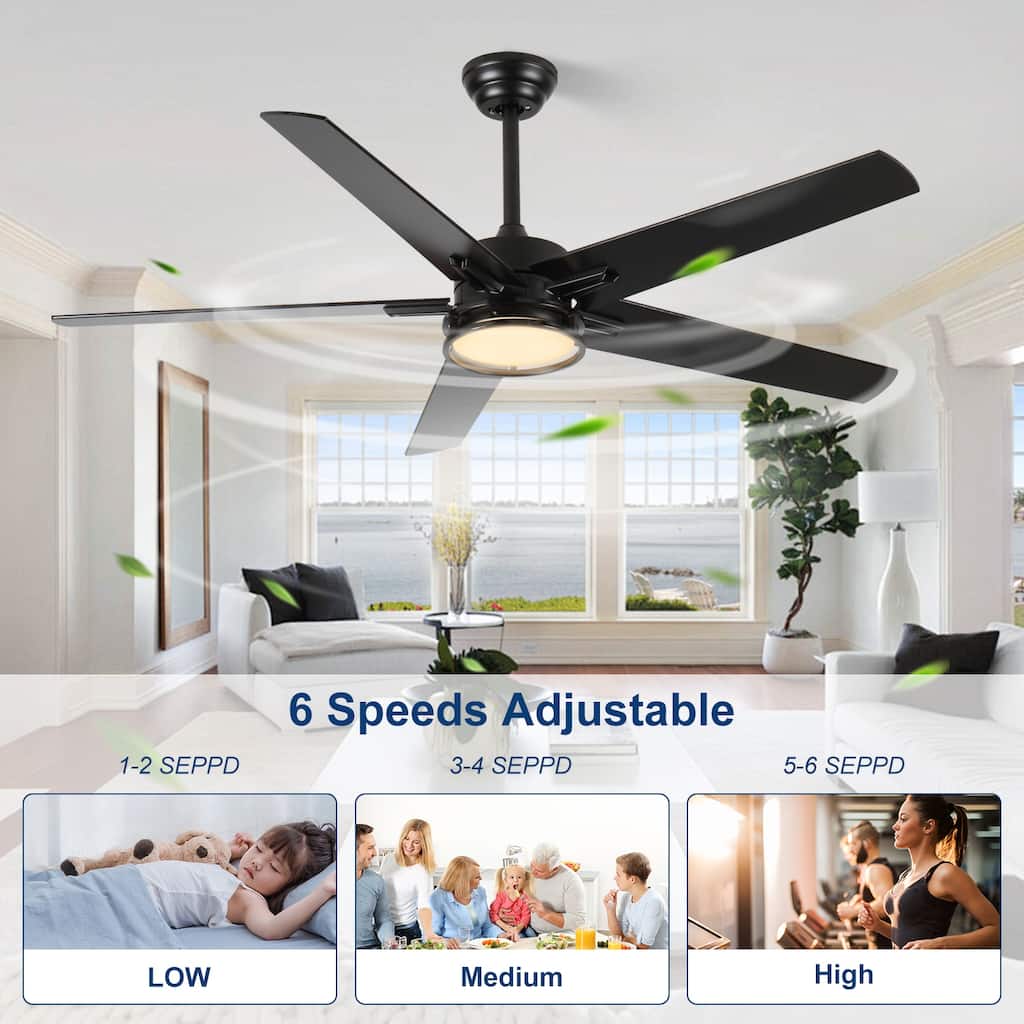 Farmhouse Indoor Ceiling Fan with Light, 5-blades Dimmable 3-color Temperature Ceiling Fan Chandelier, 52 Inch