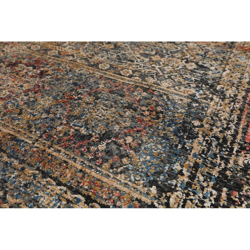 Transitional Beige Wool and Bamboo Silk Oriental Rug Machine Made - 5' 2'' x 7' 7''