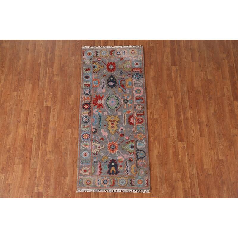 Grey Transitional Floral Oushak Accent Rug Hand-Knotted Wool Carpet - 2'7"x 5'11"