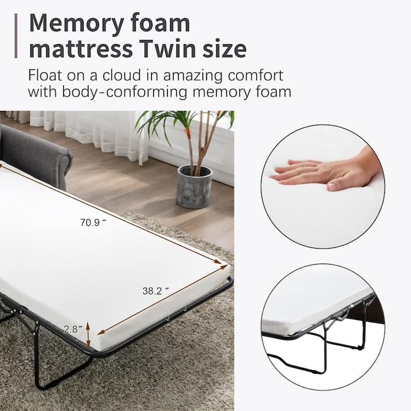 57.9" Pull Out Sofa Bed Loveseat Sleeper with Twin Size Memory Mattress and Two USB Ports