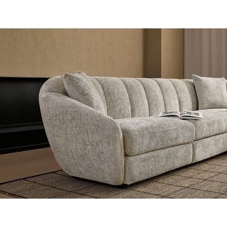 Slope Arm Chenille Fabric Rectangle Sectional Sofa Scallop Sofa in Light Brown