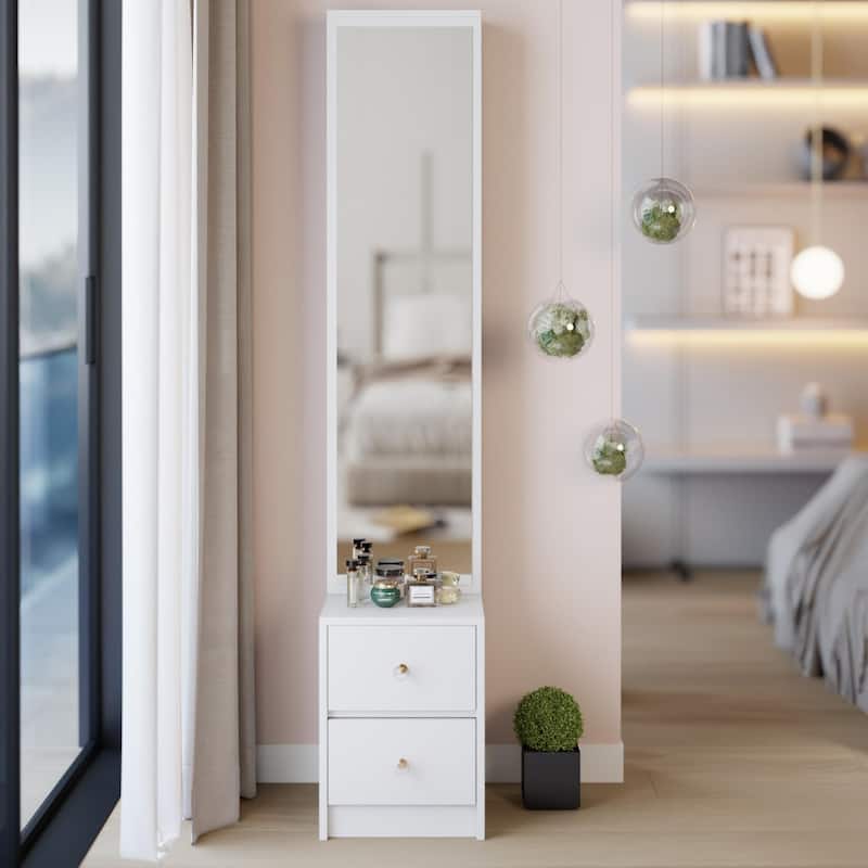 63" H Full Body Dressing Mirror Cabinet with Multi-Layer Storage, Standalone or Vanity Companion - White
