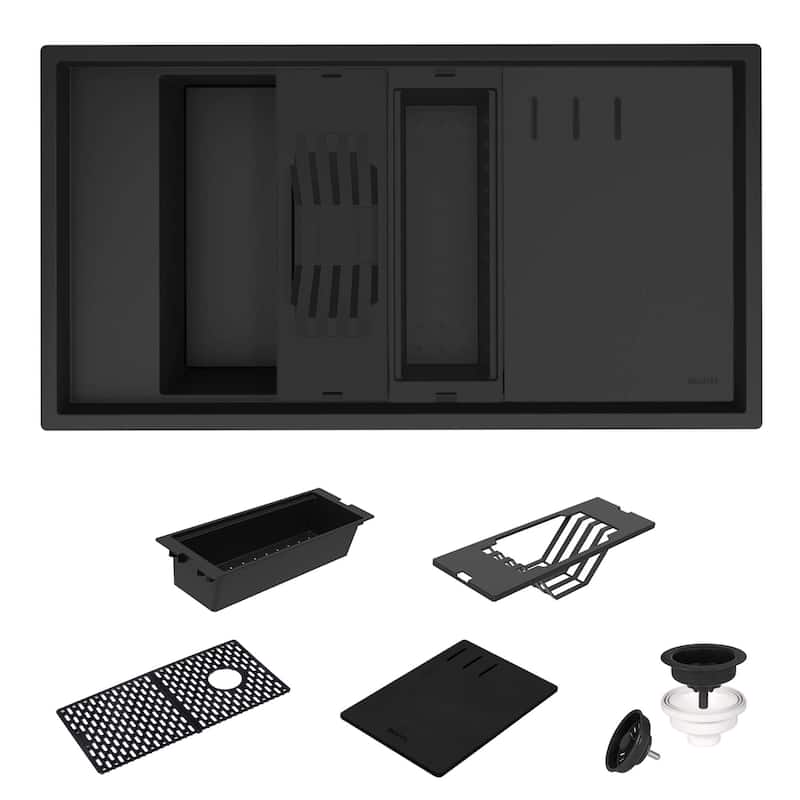 Ruvati 18 x 34 inch Granite Composite Workstation Kitchen Sink Dual Mount - Black - RVG1650BK