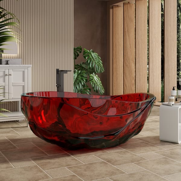 slide 2 of 11, Resin Freestanding Soaking Bathtub with Center Drain and Pop-Up Drain, CUPC & CE Certified Fiery Red - 66.93 in. x 37.6 in.x 22.05 in.