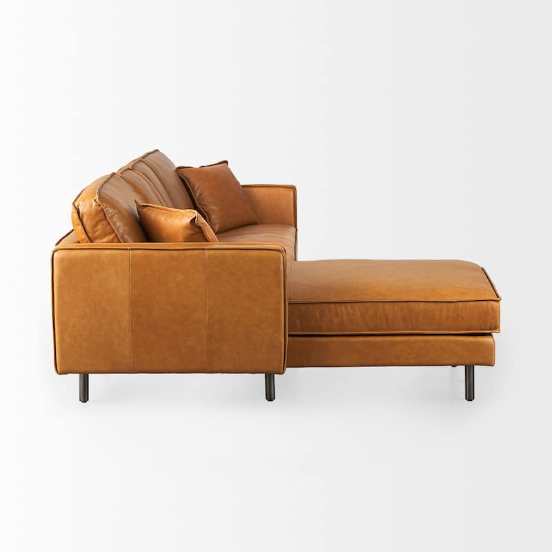 D'Arcy Tan Leather Chaise Sectional - 72.8L x 39.4W x 33.9H