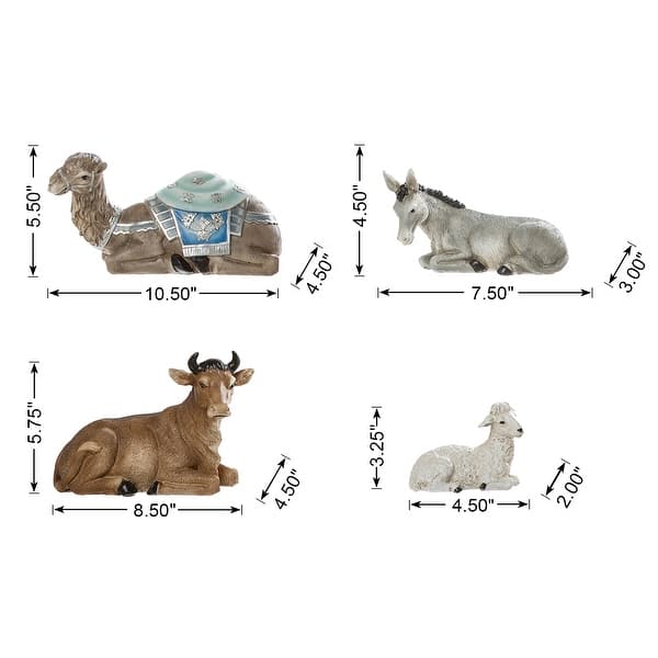 dimension image slide 5 of 30, Glitzhome 12pcs Resin Christmas Multi/ Blue/ Ivory Nativity Figurines Set
