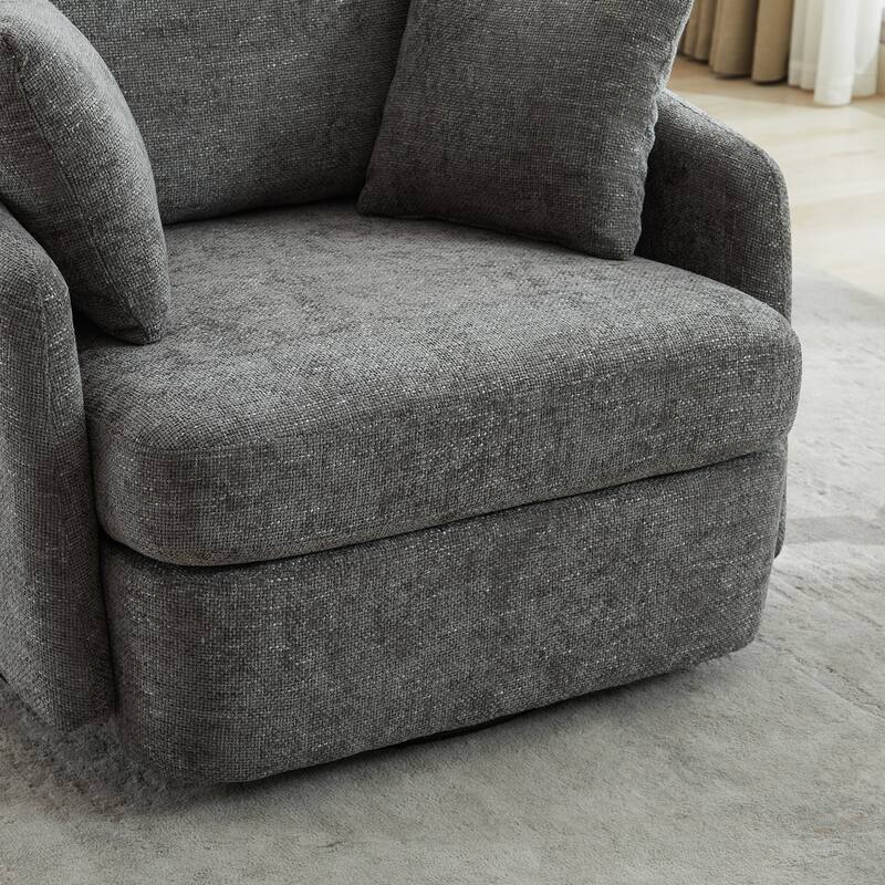 Corduroy Fabric Swivel Accent Chair, Oversized Round Armchair with 2 Thorw Pillows, Ergonomic Upholstered Lounge Sofa Chair