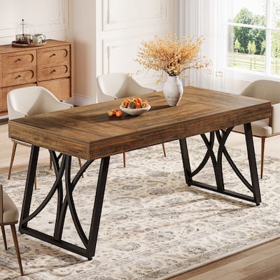 Farmhouse Dining Table for 6-8 People, 63-Inch Rectangle Kitchen Table