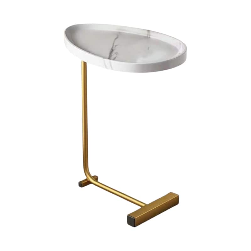 HomeRoots Set of Two White and Gold Faux Marble and Metal Oval End Tables - 11.80 in. x 23.62 in. x 17.72 in.