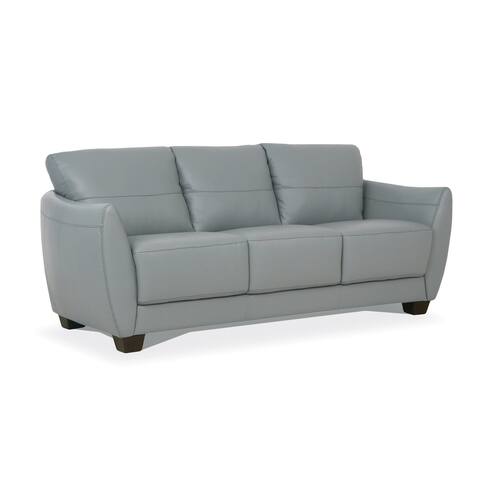 Leather Upholstered Sofa with Tapered Block Feet and Flared Arms, Gray